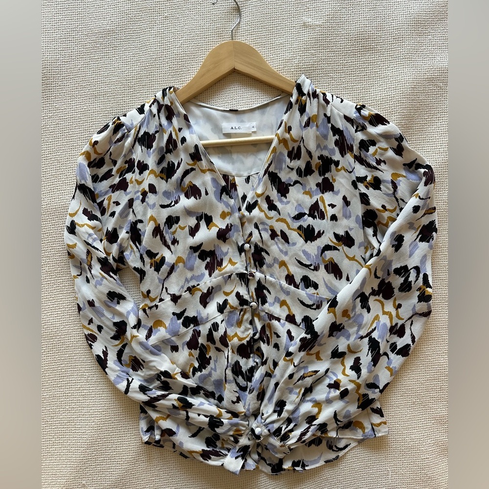A.L.C. 100% Silk Anton Women's Abstract Print Silk Blouse
